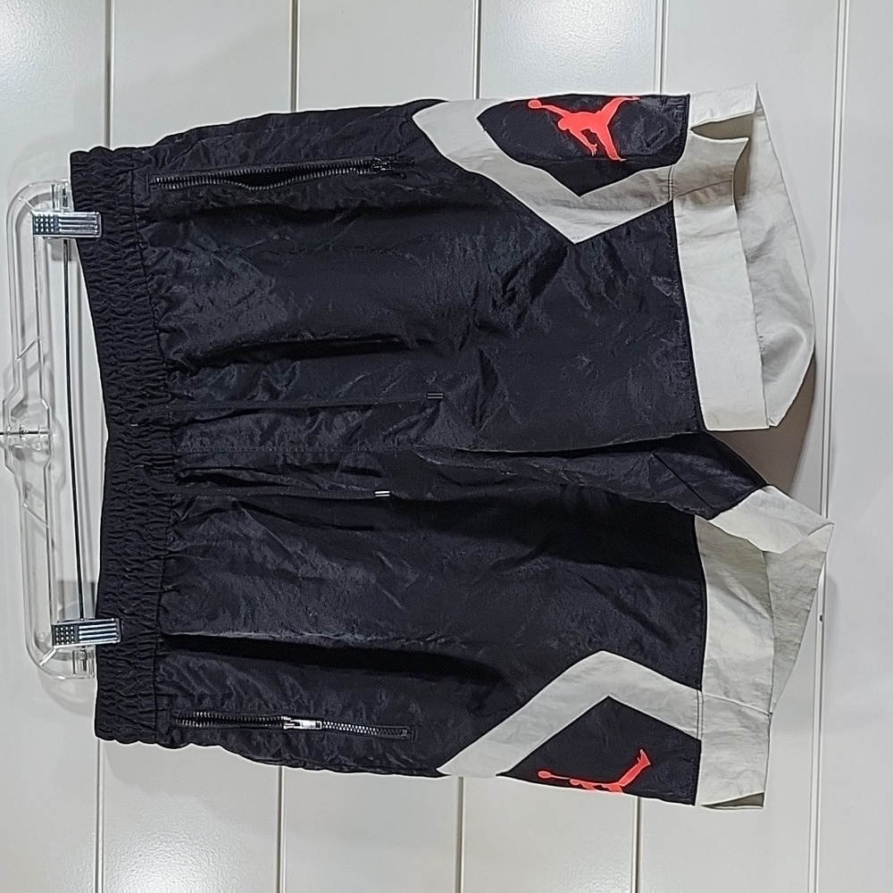 Jordan Men's Black and White Athletic Shorts with Red Jumpman